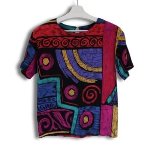 Retro Colorful Geometric Pattern Top Vinatge